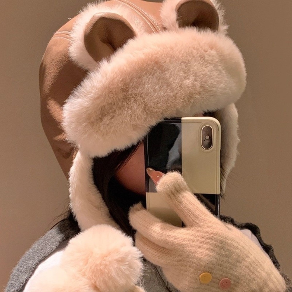 Winter Trapper Hat - 포근한 인조 가죽 곰 귀 트래퍼