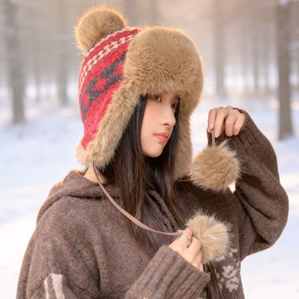 스타일리시한 폴리에스터 니트 트래퍼 모자, 폼폼 장식, - Winter Trapper Hat 리뷰 및 가격