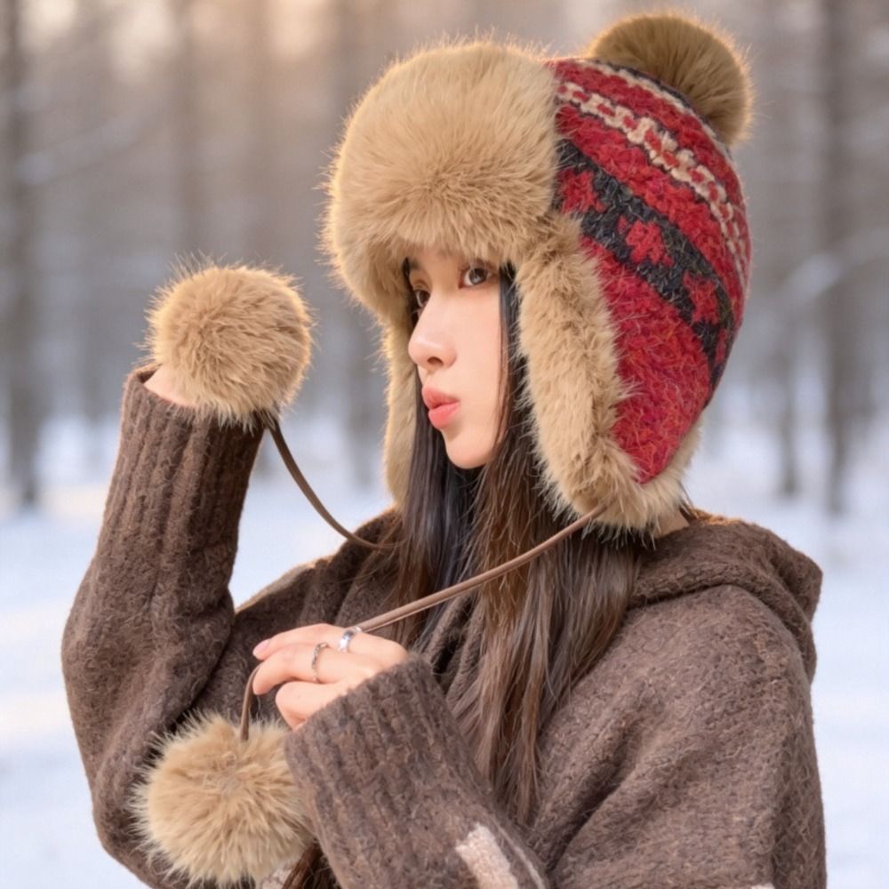 스타일리시한 폴리에스터 니트 트래퍼 모자, 폼폼 장식, - Winter Trapper Hat 리뷰 및 가격