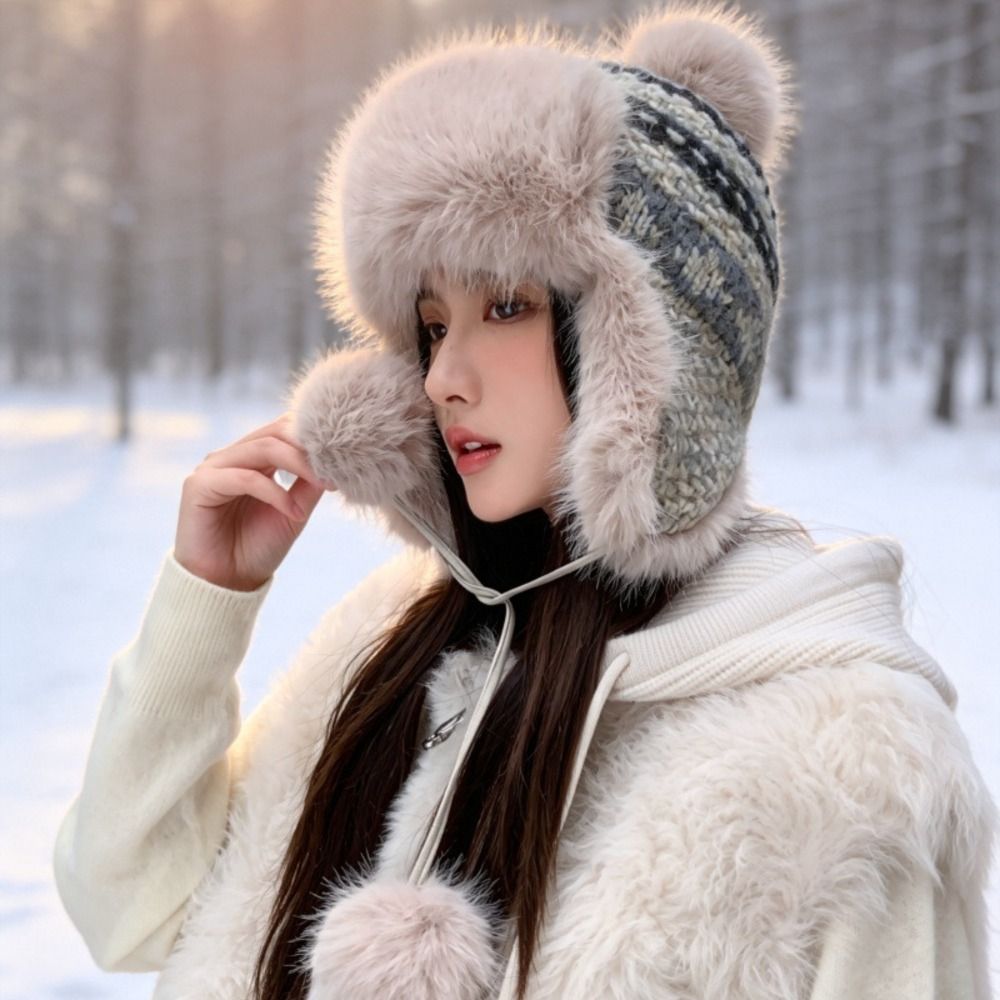 스타일리시한 폴리에스터 니트 트래퍼 모자, 폼폼 장식, - Winter Trapper Hat 리뷰 및 가격