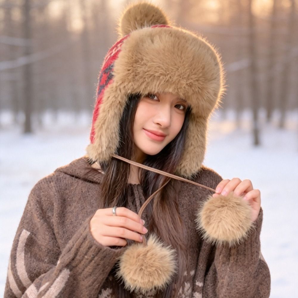 스타일리시한 폴리에스터 니트 트래퍼 모자, 폼폼 장식, - Winter Trapper Hat 리뷰 및 가격